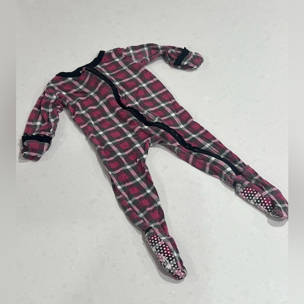 Kickee Pants Red Plaid Ruffle Sleeper baby‎ girls 6-9